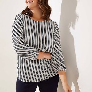 LOFT Puff Sleeve Striped Blouse